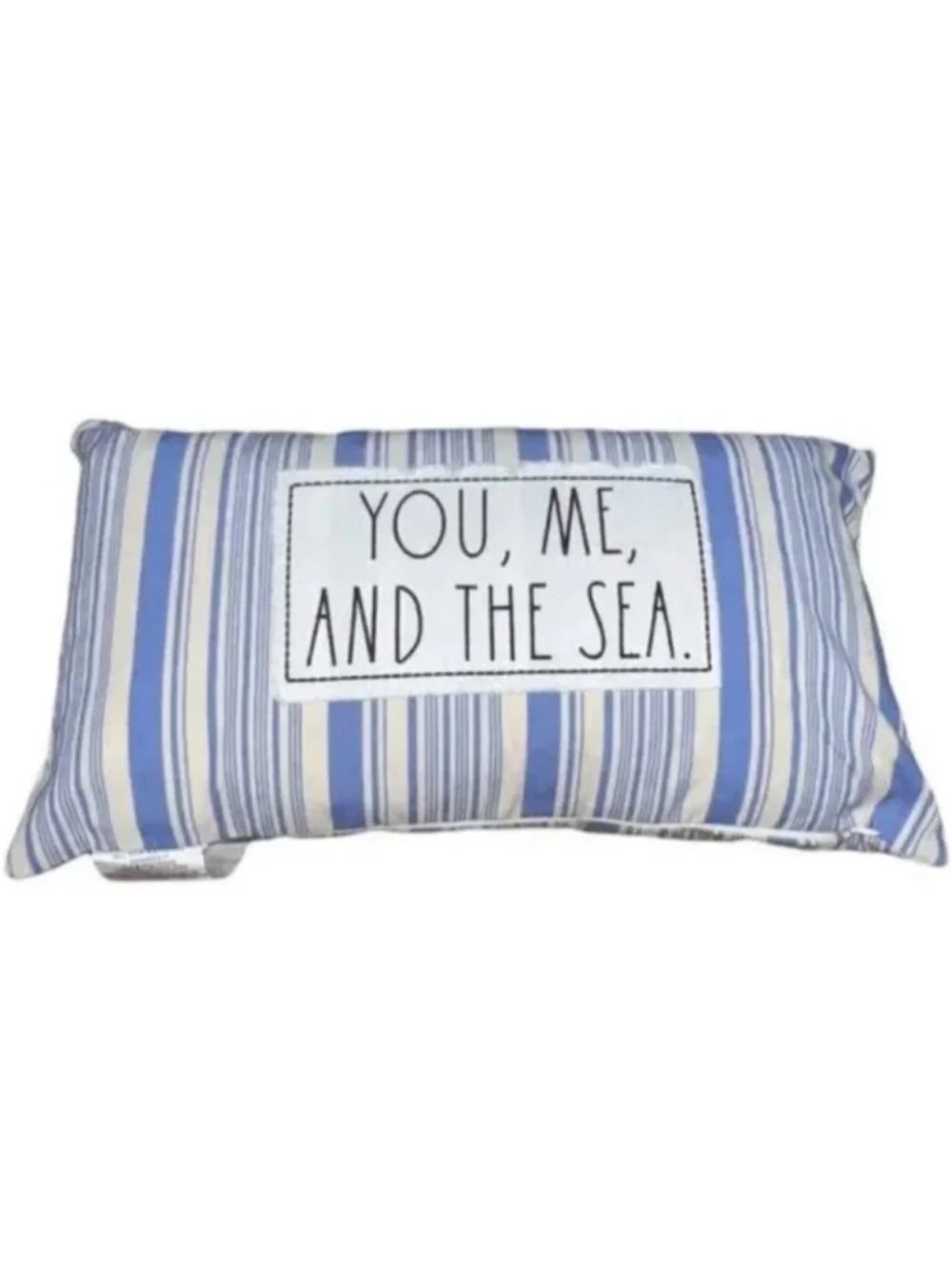 Rae Dunn You Me And The Sea Pillow 14x24 Blue Stripe Coastal Beach Decor NWT